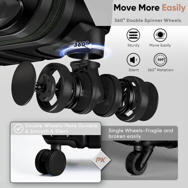 Набір валіз SHOWKOO 2 шт. з жорстким корпусом (65см + 75см), розширюваний, ультралегкий, полікарбонат, з TSA замком та 4 колесами (Чорний, XL/75см)