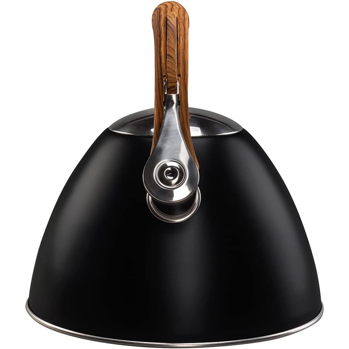 Чайник VILDE 3L з індукційною плитою, нержавіюча сталь, матовий чорний, з імітацією дерев'яної ручки. Підходить для сучасних та традиційних кухонь. Підходить для всіх типів плит, включаючи індукційні.