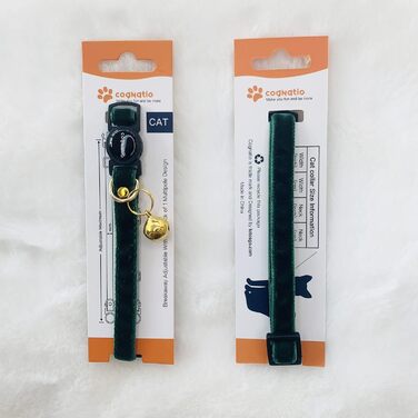 Нашийник для кота Cognatio з швидкою застібкою, з подвійного бархату, з дзвіночком, кольори: зелений (20-30 см)