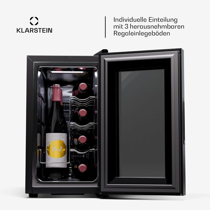 Витримайте вино з комфортом: Витримайте вино Klarstein Reserva Slim Uno - винний холодильник з LED-підсвіткою та UV-захистом