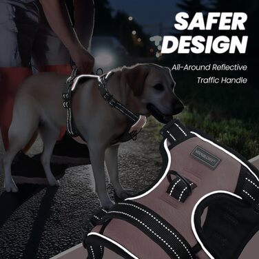 Нашийник для собак VIVAGLORY Easefit, антинатяг, з ручкою, для прогулянок та тренувань, комфортний, не дає вирватися, розмір M, колір Sakura-Rosa, обхват грудей L(64-84 см)