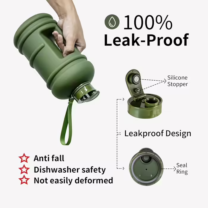 TOOFEEL Water Bottle 2L - 2 Liter Water Bottle BPA Free, Large Bottle, Reusable Sports Water Bottle with Marked Measurements, Gym Water Bottle - (Matte Olive Bottle, 2200 ml)