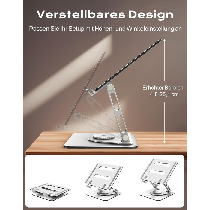 Регульована підставка для ноутбука 360° - ергономічна, до 16 дюймів, сумісна з MacBook Air/Pro