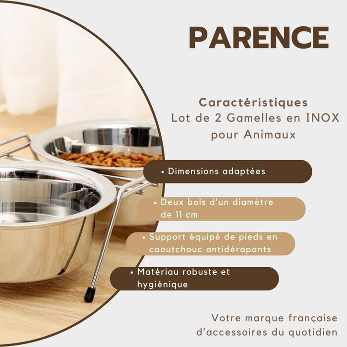 Набір мисок для тварин з нержавіючої сталі PARENCE - 2 шт. - Антиковзкий стійкий підставник - для котів та маленьких собак - діаметр 11 см