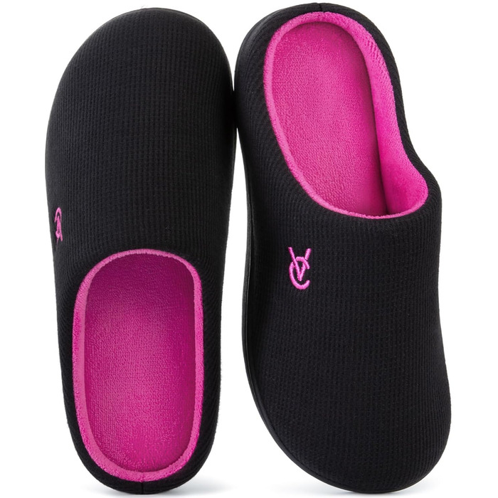 В'язані домашні тапочки VeraCosy для жінок, двоколірні, м'які, зручні, з піною Memory, антиковзкі, чорно-фуксія, 38/39 EU
