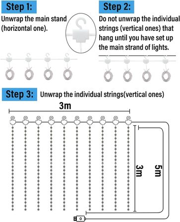 Ламповий фонтан 3x3м, 300 LED, USB, 8 режимів, пульт, IP65, для декору, свята, вечірки, тепле світло, мідний дріт