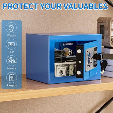 KABISAFE Сейф цифровий 6,8 л, маленький сейф для дому, електронна касета безпеки, настінний сейф для домашнього офісу з 2 ключами, міні-сейф 23 x 17 x 17 см, блакитний
