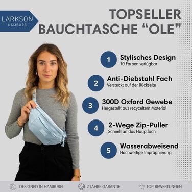Поясна сумка LARKSON для жінок та чоловіків, бежевого кольору - Ole. Стильна поясна сумка для спорту, відпочинку на природі, міста, фестивалів. Зручна сумка через плече з водонепроникним покриттям (Ейсбліу)