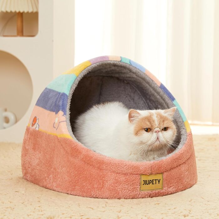 Jiupety Cat Cave, Cat House, Cat Basket, Cat Bed with Non-Slip Bottom, Washable Detachable Cushion, M (41 cm x 41 cm x 33 cm), (Rainbow, L 41 cm x l 41 cm x H 33 cm)