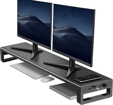 Підставка для 2 моніторів VAYDEER з 4 USB-портами, алюмінієва, для PC та ноутбуків (до 32 дюймів), чорна