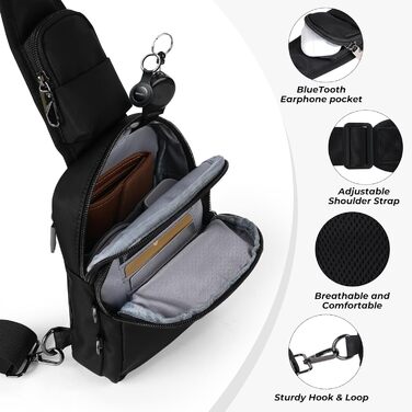 Чоловіча/Жіноча нагрудна сумка через плече Anti Diebstahl, чорна, водовідштовхуюча, з RFID-блокуванням