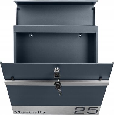 Поштова скринька настінна Anthrazit RAL 7016, для газет, XXL (Laser 1) з/без адреси