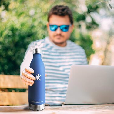 Термос KollyKolla з нержавіючої сталі 500мл/750мл/1л, термокружка, пляшка для води, спортивна, для дітей, без BPA, для школи, фітнесу, подорожей, кемпінгу (1000 мл, нова, темно-синій)