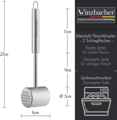 Winzbacher® Fleischklopfer з нержавіючої сталі | 2 ударні поверхні - молоток для м'яса, для відбивання відбивних, для розпластування м'яса | ідеально для відбивних, котлет, стейків та ін.