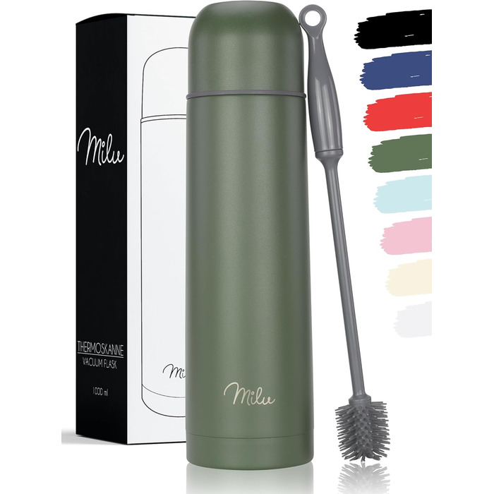 Термос Milu: ізольована фляга з нержавіючої сталі, 100% без витоку, подвійна ізоляція (оливковий, 1000 мл)