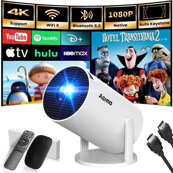 Портативний проєктор Mini Beamer 1080p з Wi-Fi та Bluetooth, сумісний з HDMI, смартфоном, USB, TV-Stick, для домашнього кінотеатру, чорний (Weiß)