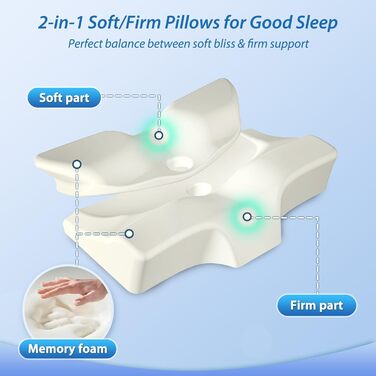 HOMCA Orthopedic Pillow, Neck Pillow, Memory Foam Pillow, Ergonomic Pillow with Soft/Firm Options Available, Removable, for Back, Side, and Stomach Sleepers, 60 * 44 * 13/14.5cm