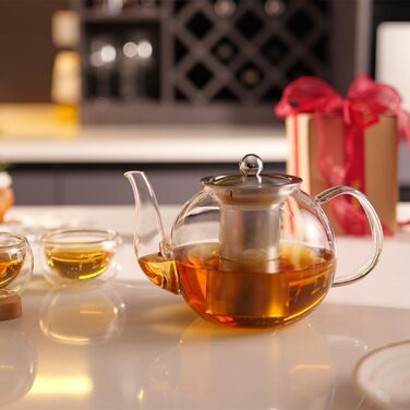 Скляна чайниця CNGLASS 600 мл з ситом, для листового та квіткового чаю, стійка до плити