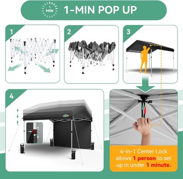 COBIZI Gazebo - Folding Gazebo - Waterproof, Stable, 275 cm Party Tent, UV Protection 50+ - Folding Gazebo with Waffle Pattern for Camping, Beach, Family Gatherings (White) (Black, 3x3m with 1 Side Walls)