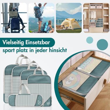 Органайзер для валізи, набір Packing Cubes (9 шт.) з компресією та чохлом для взуття, сірий. Водонепроникні та дихаючі кишені для подорожей та переїзду.