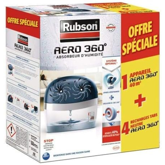 Rubson AERO 360° Dehumidifier 40 m² White Automatic 360-Degree Air Circulation + 4 Refill Packs