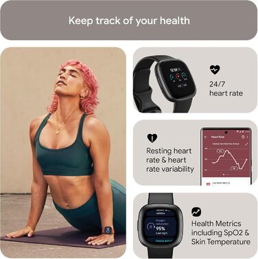Розумний годинник Fitbit Versa 4 – фітнес-трекер з GPS, телефоном, 40+ режимів та 6 днями роботи від акумулятора (Sandrosa/Aluminium in Kupferrosé, Black/Graphite)