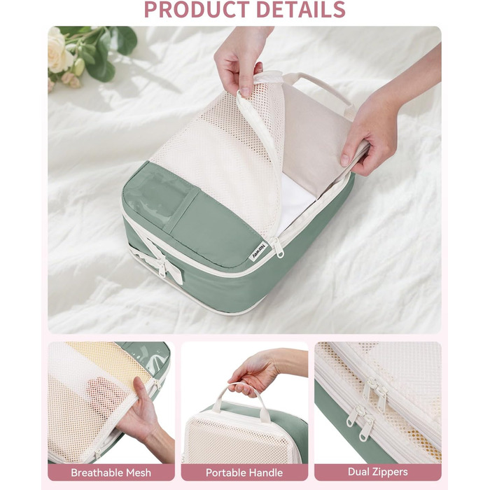 Набір органайзерів для валізи Narwey (6 шт.) - кубики для пакування з компресією, бежевий. Організація подорожей та зручне пакування речей.