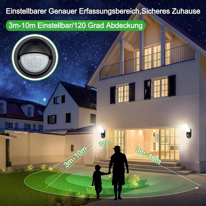 LED вуличний світильник настінний з датчиком руху, 18W, 1600LM, 3000K, тепле біле світло, IP65, алюміній, для дому, саду, гаража, тераси