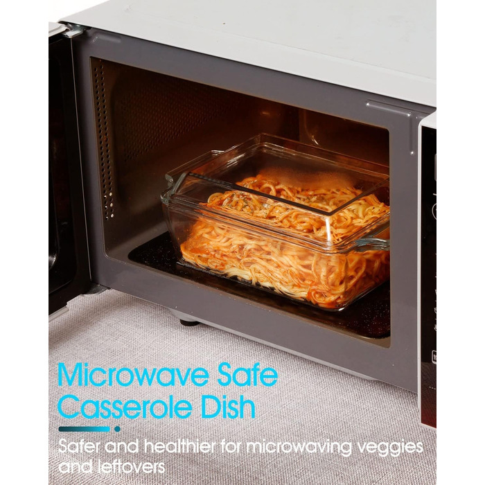 Прямокутна форма для запікання з кришкою, 2L, 24x20x6 см, скляна форма для лазаньї на 2 порції, для мікрохвильової печі та духовки