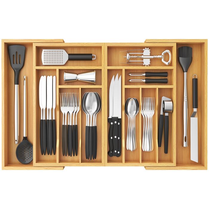 Органайзер для столових приборів Lifewit в шухляду, 43 см глибина, натуральний колір, для кухні