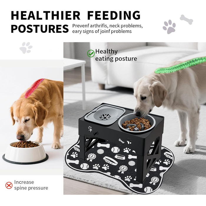 Набір мисок для собак і котів 3-в-1 з регулюванням висоти, антиковзною підстилкою та захистом від розливання (2x1000 мл)