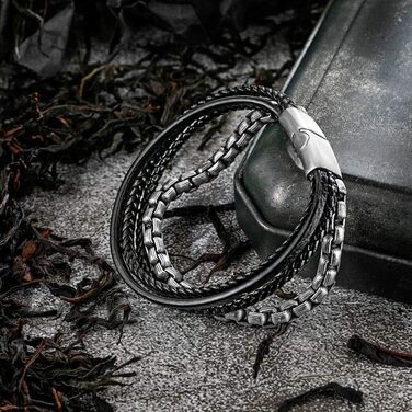 Чоловічий шкіряний браслет Murtoo з нержавіючої сталі: чорний та коричневий, магнітний замок 20 см