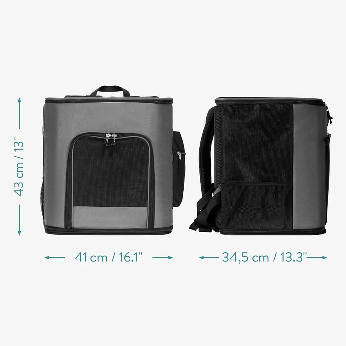 Рюкзак для собак та котів Navaris з підкладкою - рюкзак-переноска для тварин з поясом - 41x34,5x43см, розкладний, до 12кг, блакитний (темно-сірий)