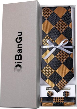 Чоловіча краватка DiBanGu з шовку, візерунок пає, квітковий принт, комплект: краватка, нагрудна хустинка, краватки-застібки, краваткова блискавка, класичний стиль, для весілля, свят, чорно-золота в клітинку