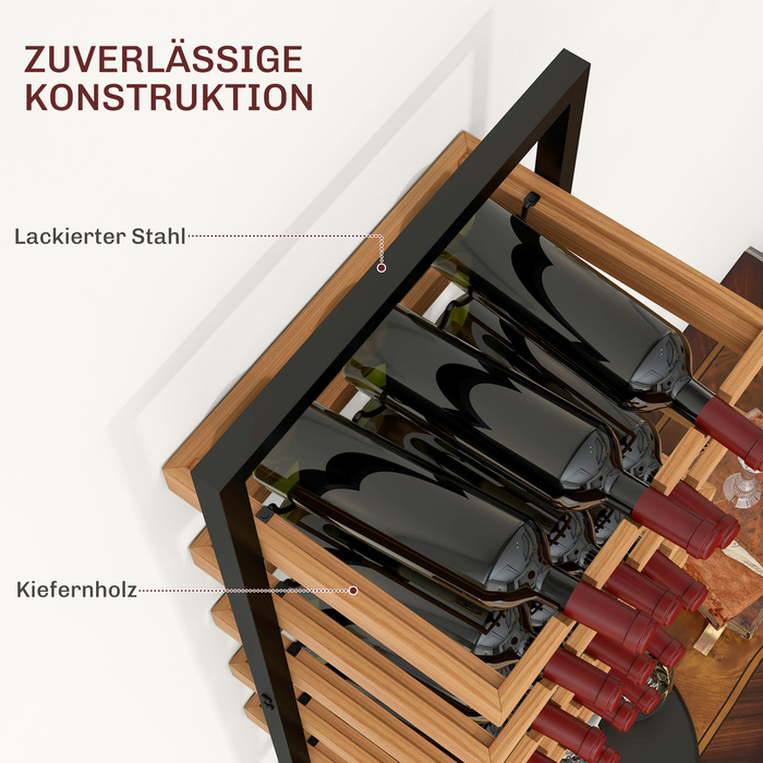 HOMCOM Wall-Mounted Wine Rack with 5 Tiers, Stackable Wine Bottle Holder, Wine Stand for 15 Bottles and 4 Glasses, Pine Wood, Steel, for Kitchen, Dining Room, Bar, Brown | Aosom