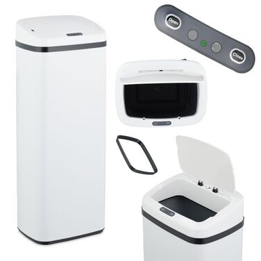 Relaxdays White Trash Can with Sensor