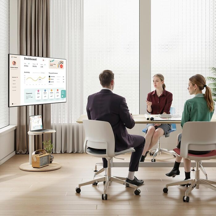 Підставка для телевізора RFIVER мобільна з роликами, біла, 32-65 дюймів, з поличкою, регульована висота та нахил, до 40 кг, VESA 400x400 мм