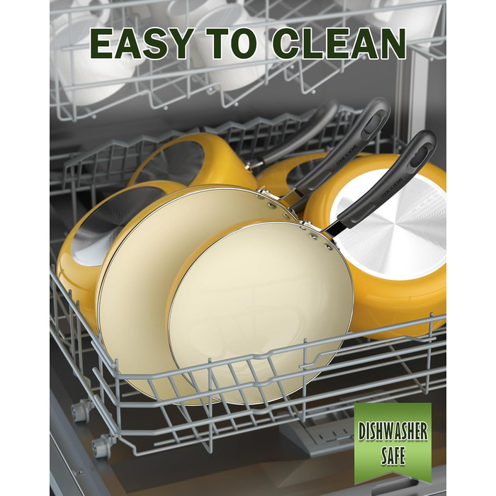 Набір каструль та сковорідок Cook N Home Antihaft, 10 шт. з керамічним покриттям, жовтий