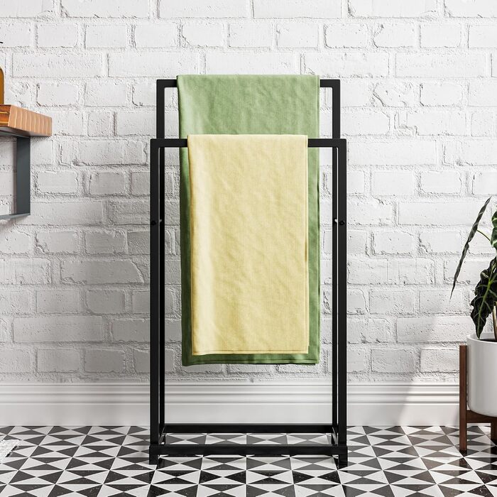 Підставка для рушників, тримач рушників, підлогова стійка з 3 перекладинами, для ванної кімнати, сталева, чорна, 2 яруси