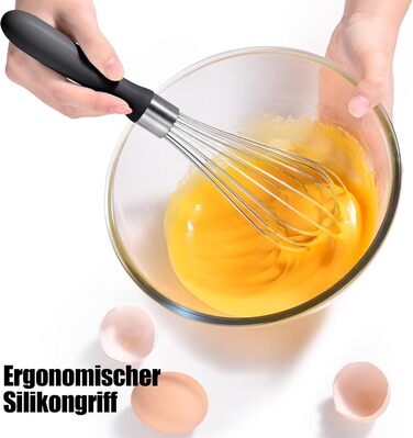 Віскер Доosu 28 см для приготування їжі, кулька з нержавіючої сталі 18/8, міцний ручний віскер для змішування, збивання, збивання (чорний) Чорний M-28cm