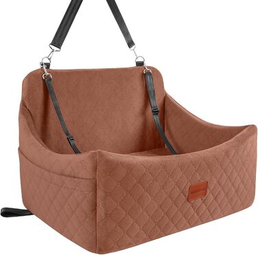 Wooaidagg Large Dog Car Seat - Memory Foam Bed for Medium & Large Dogs, Washable & Detachable, Includes 2 Leashes (Brown)