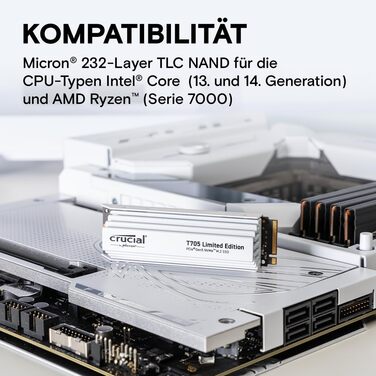 SSD Crucial T705 2TB PCIe Gen5 NVMe M.2 - Швидкість до 13600 МБ/с, DirectStorage, сумісний з PCIe 4.0, внутрішній SSD