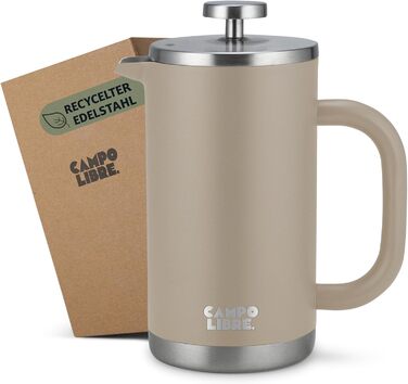 Френч-прес Campo Libre® Giorgio з нержавіючої сталі 0.6л (600мл) з термофункцією, без пластику, з фільтром, для приготування кави, з переробленої сталі, Sandstone Beige