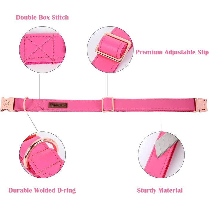 Елегантний поводок та нашийник для собак з натуральної шкіри - міцний нашийник для собак на осінь, регульований для маленьких собак, рожево-рожевий (1 шт.)