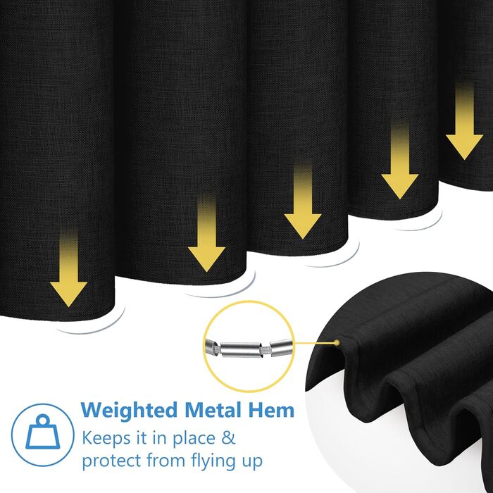 Штора для ванної Waffel з кільцями, водовідштовхувальна, антигрибкова, льон-чорний, 182x182 см (H244 x B182 см)