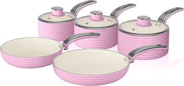 Swan 5-Piece Frying Pan Set, Retro Design, Aluminum, 29.5x47x18 cm (Rose)