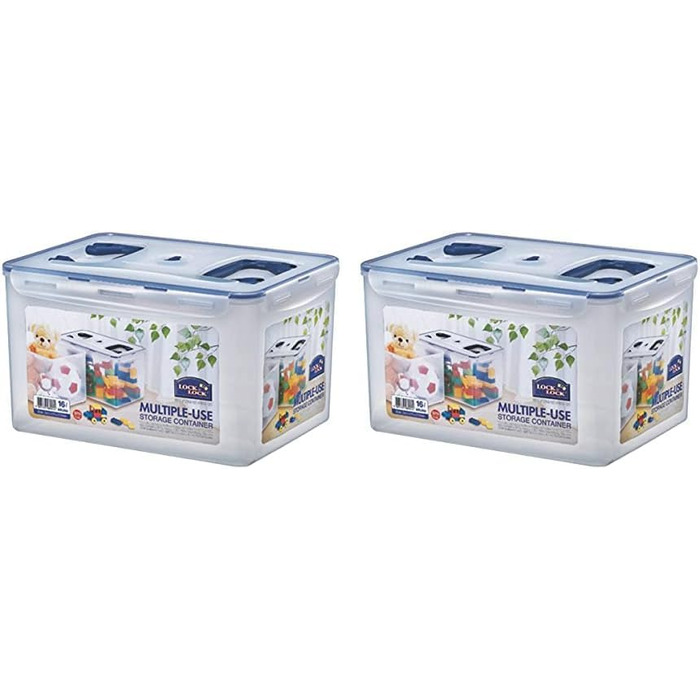 LocknLock PP CLASSIC Storage Box with Lid and Handles | 361 x 274 x 212 mm | 100% Airtight | Semi-transparent Storage Container | Storage Container with Lid for Household Items (16 L (Pack of 2))