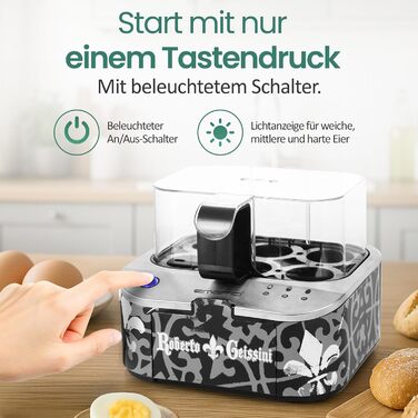 Електричний яйцеварка Roberto Geissini з голосом Carmen Geiss | Limited Edition від EMERIO | 3 ступені нагріву (м'який, середній, твердий)