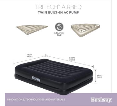 Надувне ліжко Bestway Aeroluxe, чорне, 203 x 152 x 46 см, Double, з вбудованим електронасосом