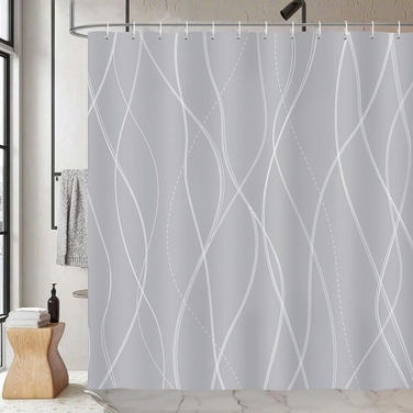 Сучасна текстильна штора для ванни, сіра, 180x200 см, з кільцями
